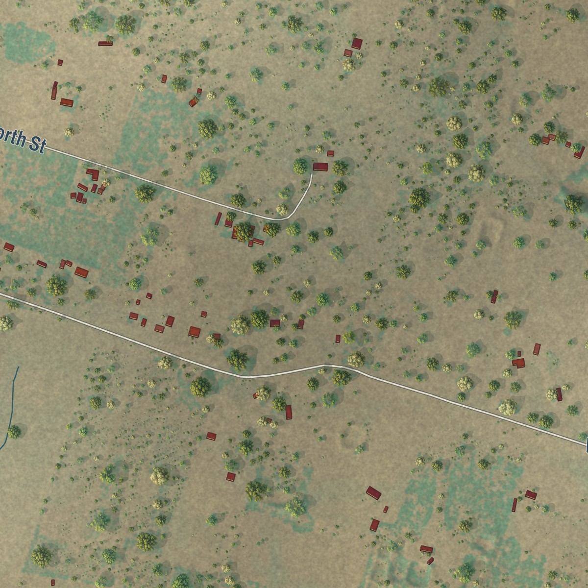 Second close-up of the map of Leming, Texas print showing more streets and buildings