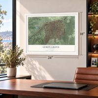 Lemon Grove, California map, 18 x 24 inch print in a white frame in a home office