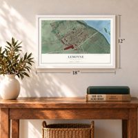 Lemoyne, Pennsylvania map, 12 x 18 inch print in a white frame in an entryway