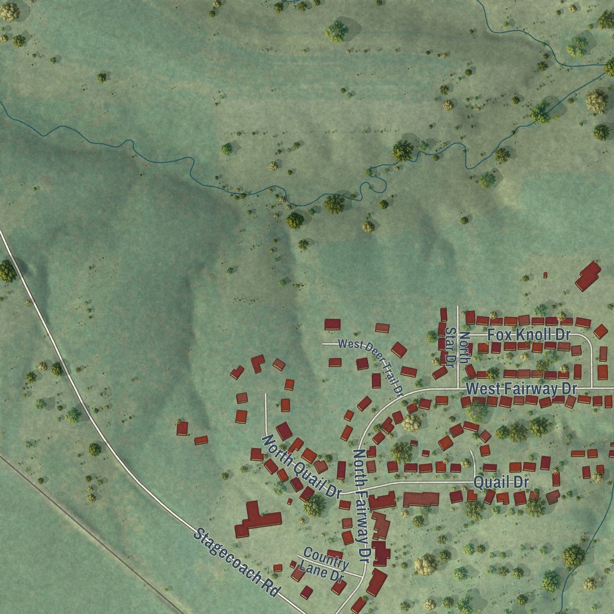 Second close-up of the map of Lena, Illinois print showing more streets and buildings