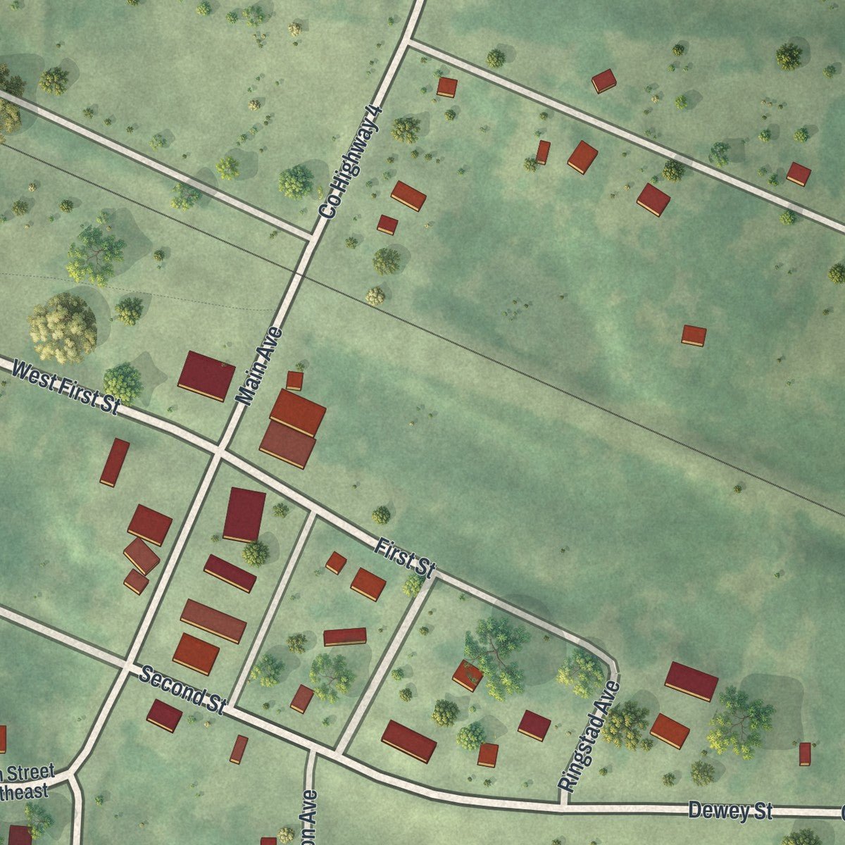 Second close-up of the map of Lengby, Minnesota print showing more streets and buildings