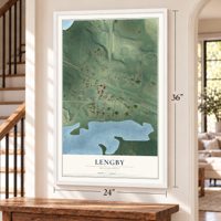 Lengby, Minnesota map, 24 x 36 inch print in a white frame by a staircase