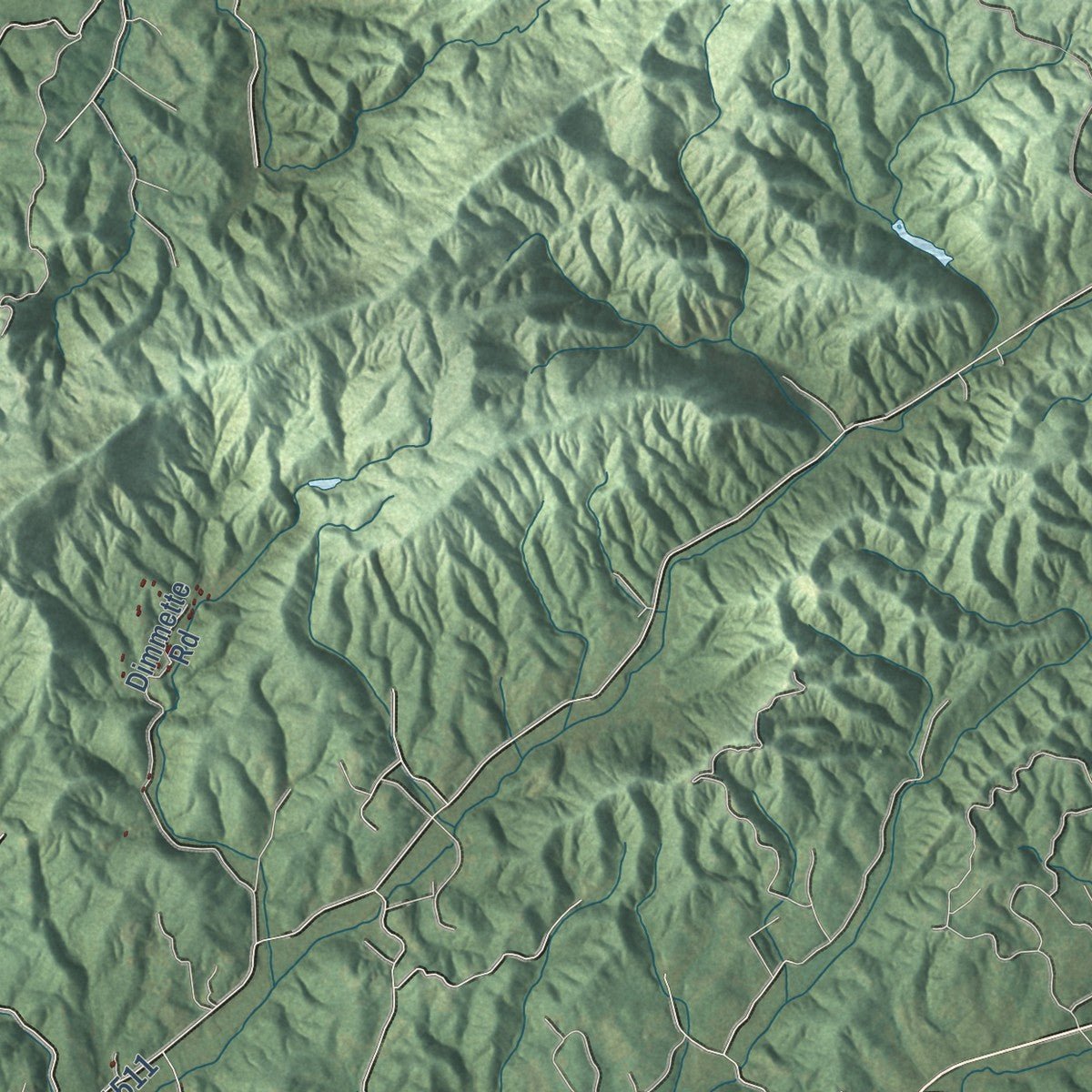 Second close-up of the map of Lenoir, North Carolina print showing more streets and buildings