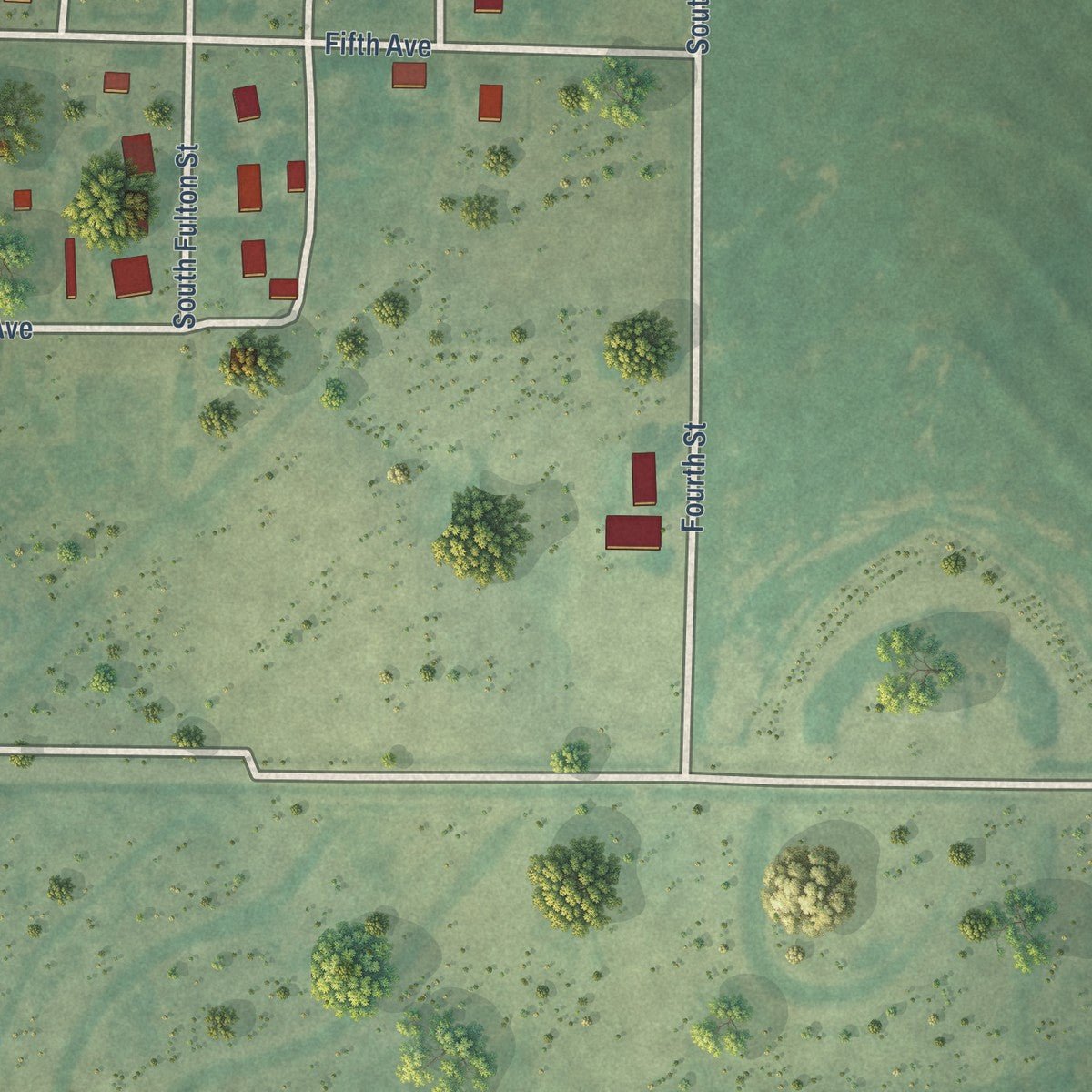 Second close-up of the map of Lenora, Kansas print showing more streets and buildings