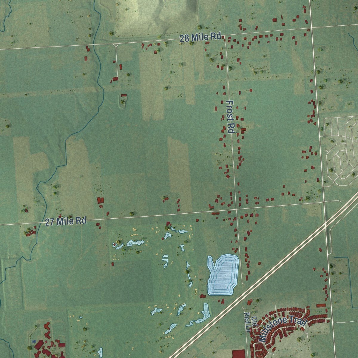 Second close-up of the map of Lenox, Michigan print showing more streets and buildings