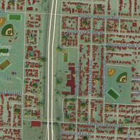 Second close-up of the map of Lents, Oregon print showing more streets and buildings