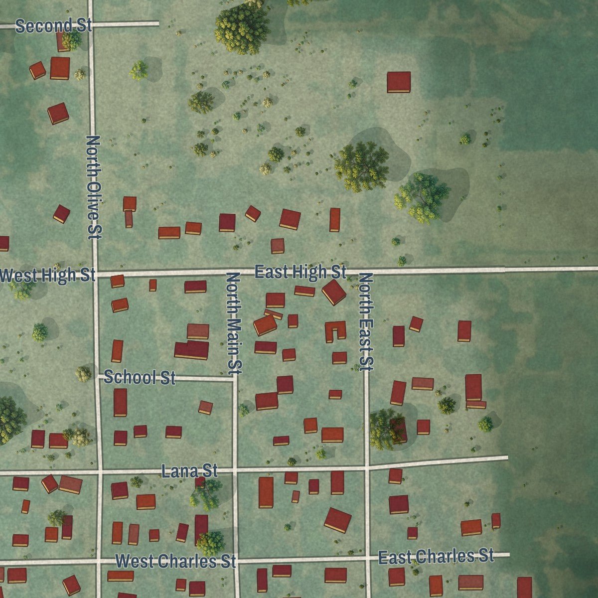 Second close-up of the map of Leon, Kansas print showing more streets and buildings