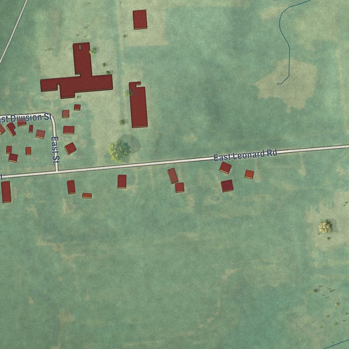 Second close-up of the map of Leonard, Michigan print showing more streets and buildings