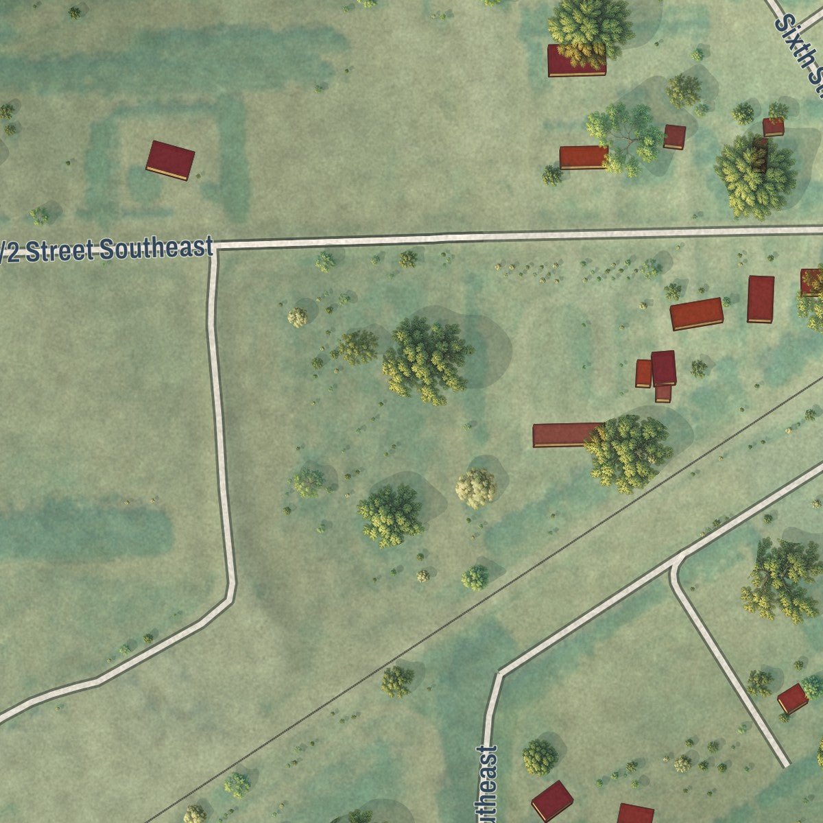Second close-up of the map of Leonard, North Dakota print showing more streets and buildings