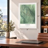 Leopold, Indiana map, 18 x 24 inch print in a white frame in a home office