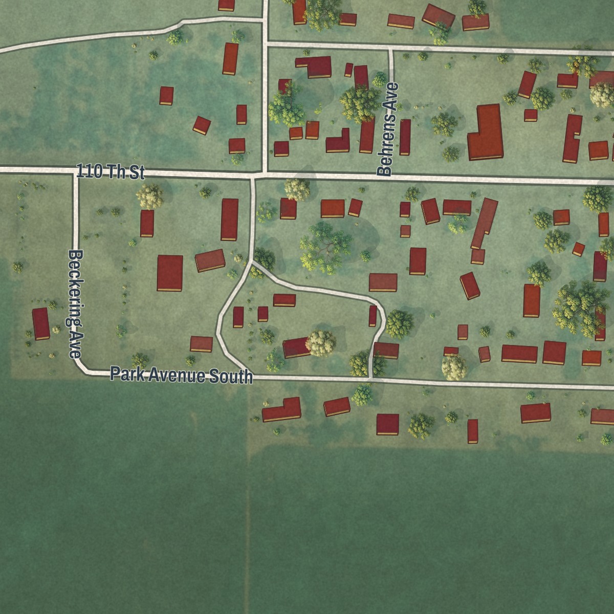 Second close-up of the map of Leota, Minnesota print showing more streets and buildings