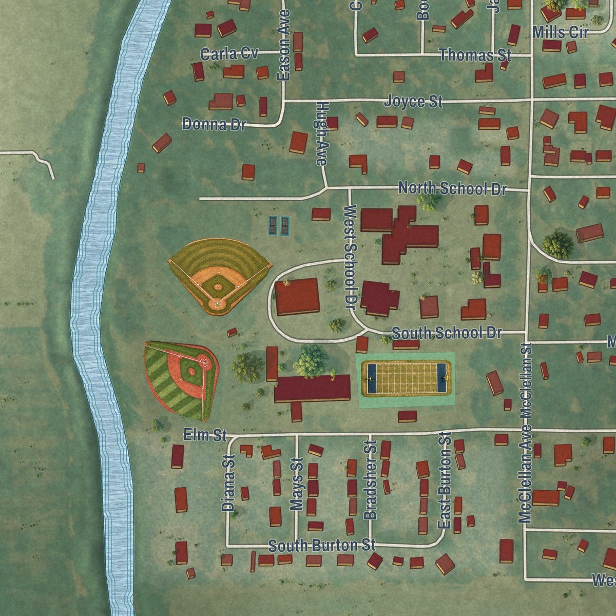 Second close-up of the map of Lepanto, Arkansas print showing more streets and buildings