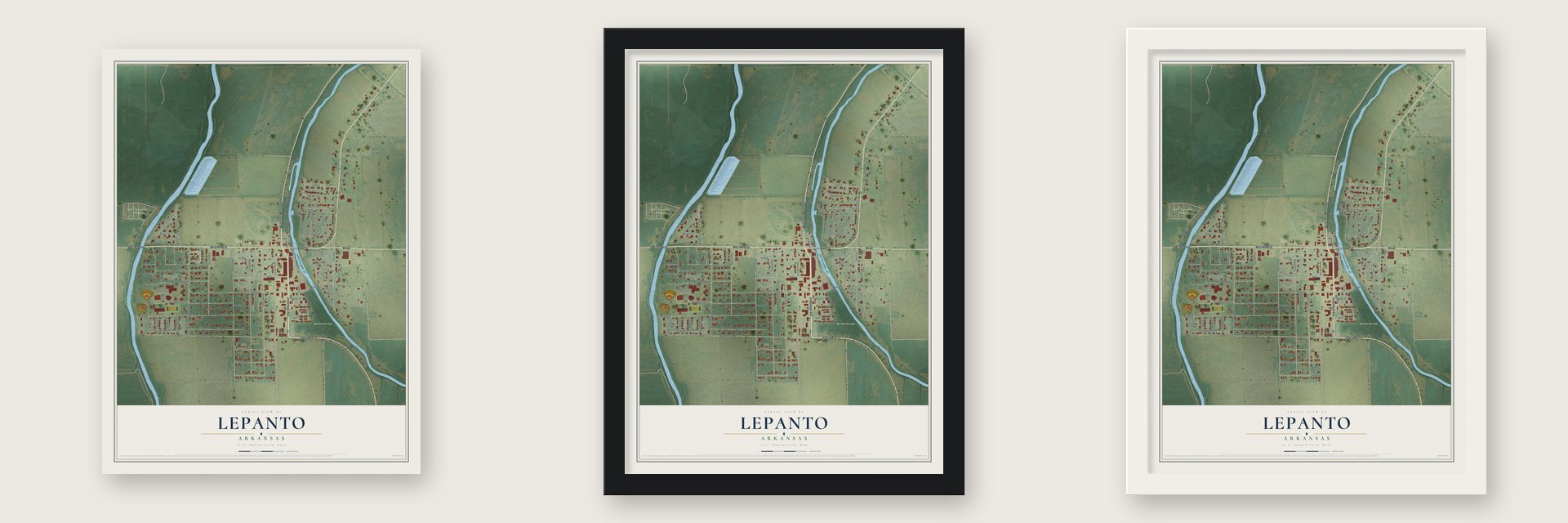 Lepanto, Arkansas map unframed, in a black wood frame and in a white wood frame