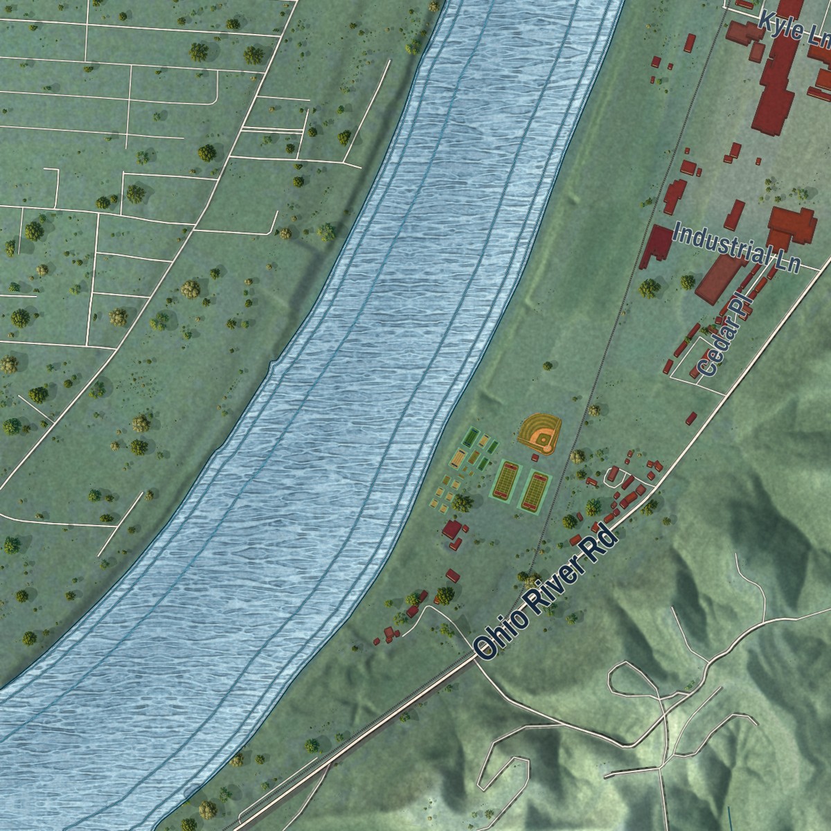 Second close-up of the map of Lesage, West Virginia print showing more streets and buildings
