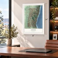 Leschi, Washington map, 18 x 24 inch print in a white frame in a home office