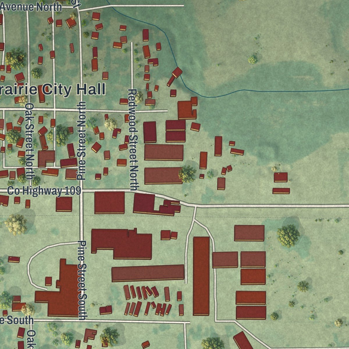 Second close-up of the map of Lester Prairie, Minnesota print showing more streets and buildings