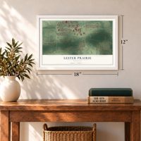 Lester Prairie, Minnesota map, 12 x 18 inch print in a white frame in an entryway