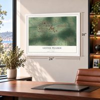 Lester Prairie, Minnesota map, 18 x 24 inch print in a white frame in a home office