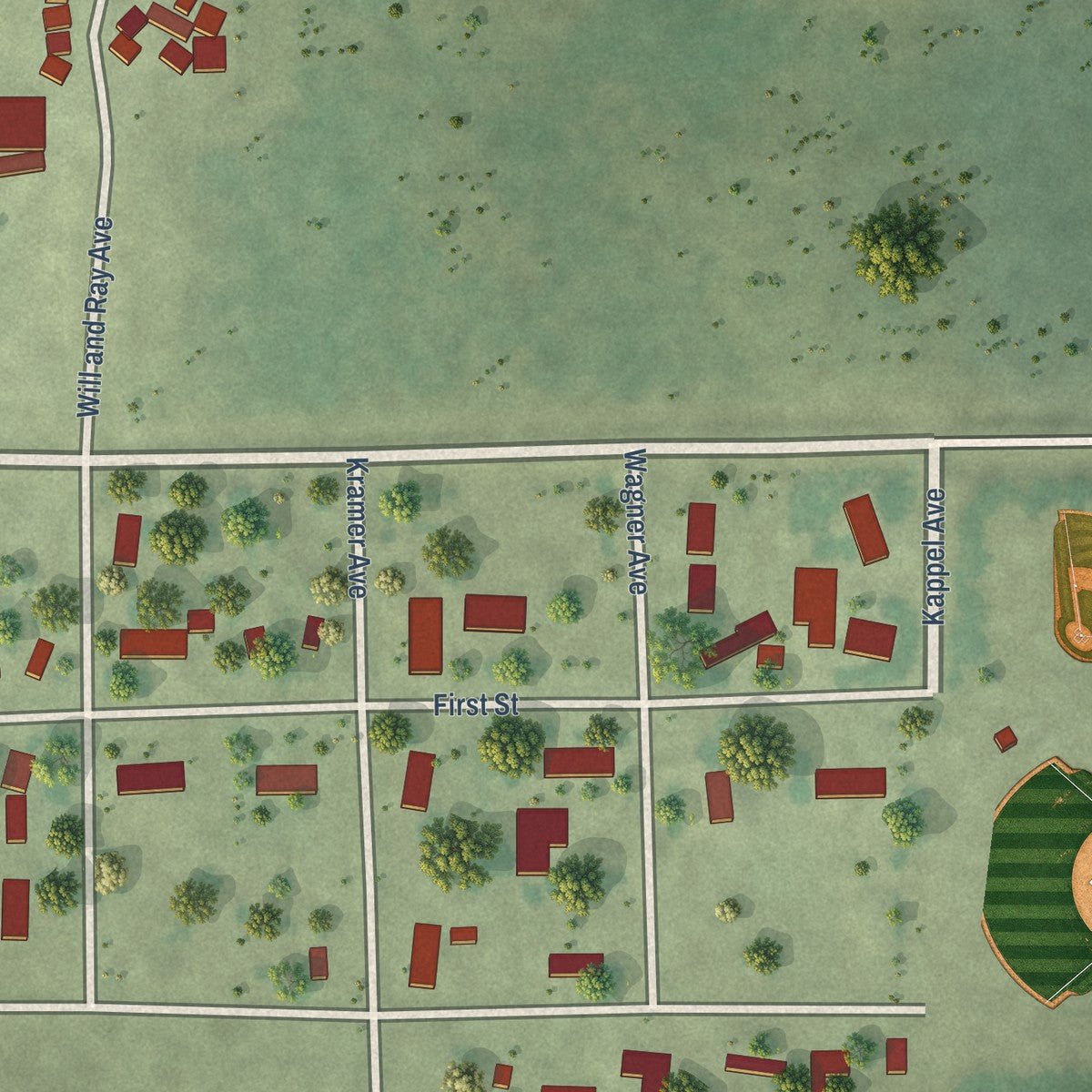 Second close-up of the map of Lesterville, South Dakota print showing more streets and buildings