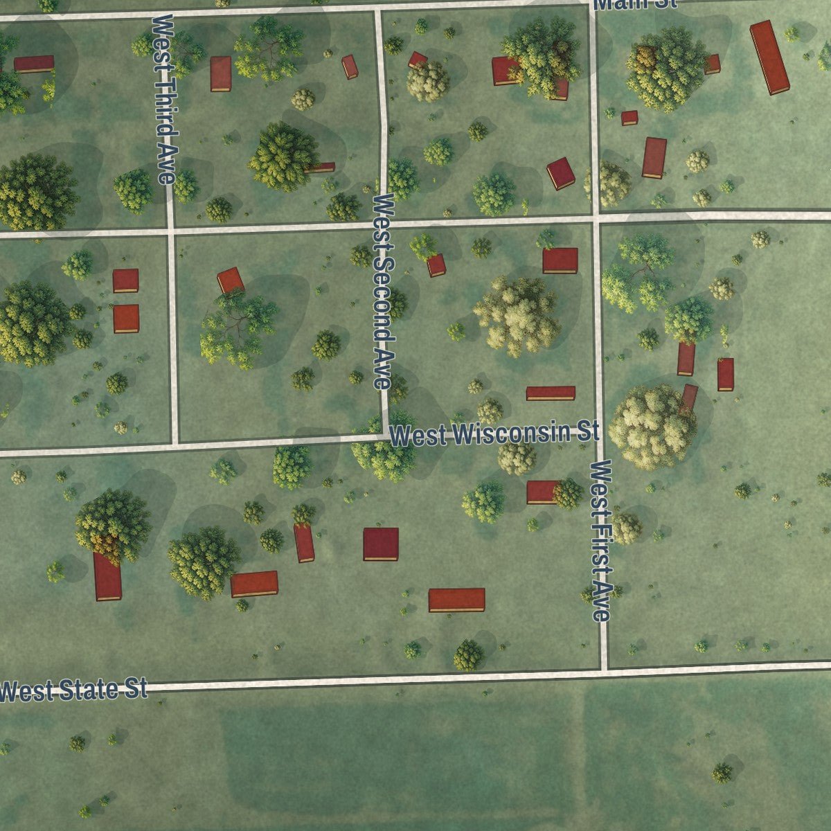 Second close-up of the map of Letcher, South Dakota print showing more streets and buildings