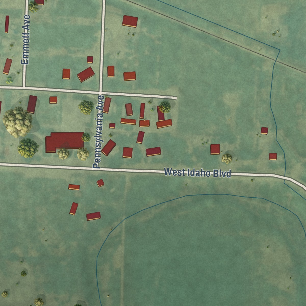 Second close-up of the map of Letha, Idaho print showing more streets and buildings