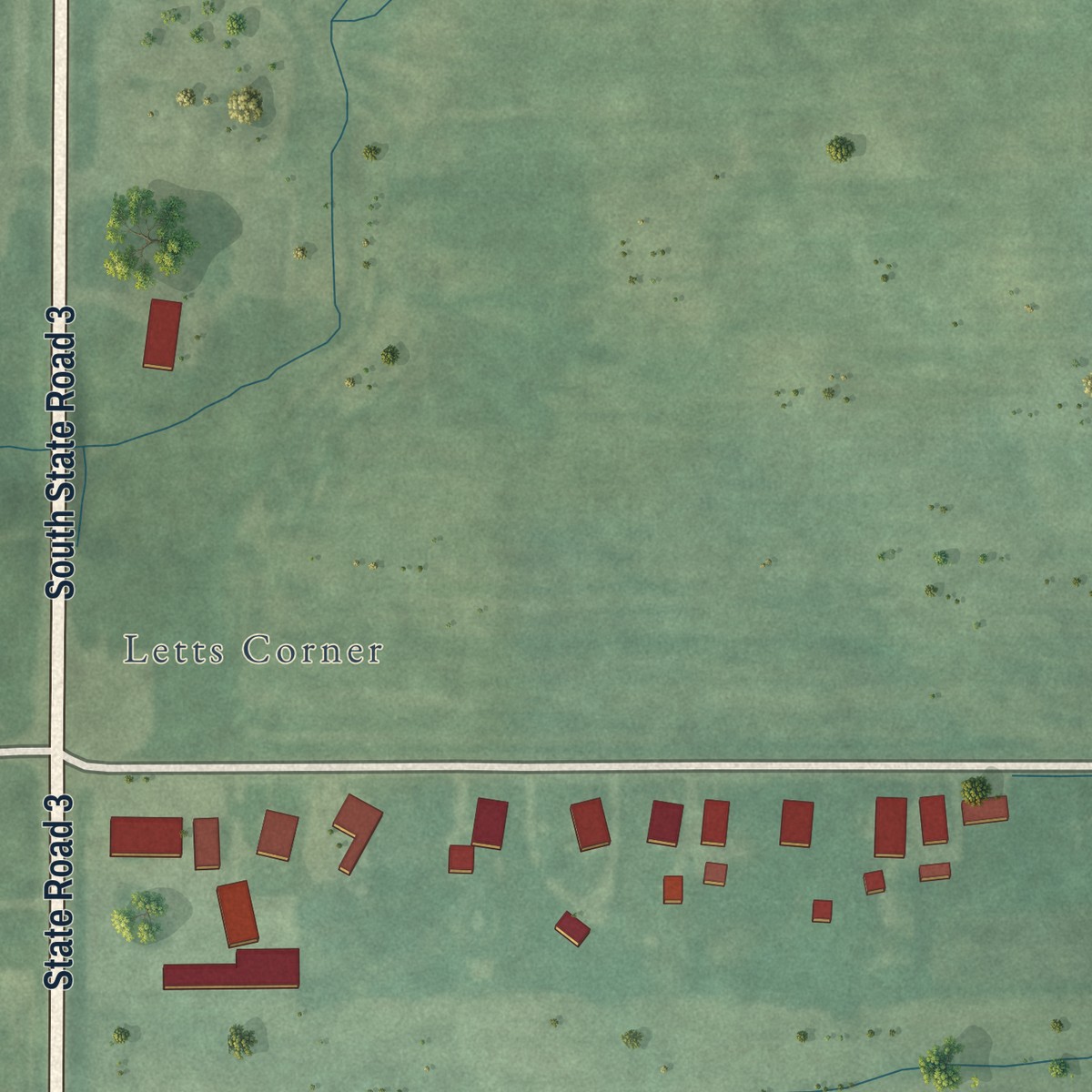 Second close-up of the map of Letts, Indiana print showing more streets and buildings