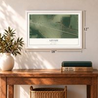 Levasy, Missouri map, 12 x 18 inch print in a white frame in an entryway