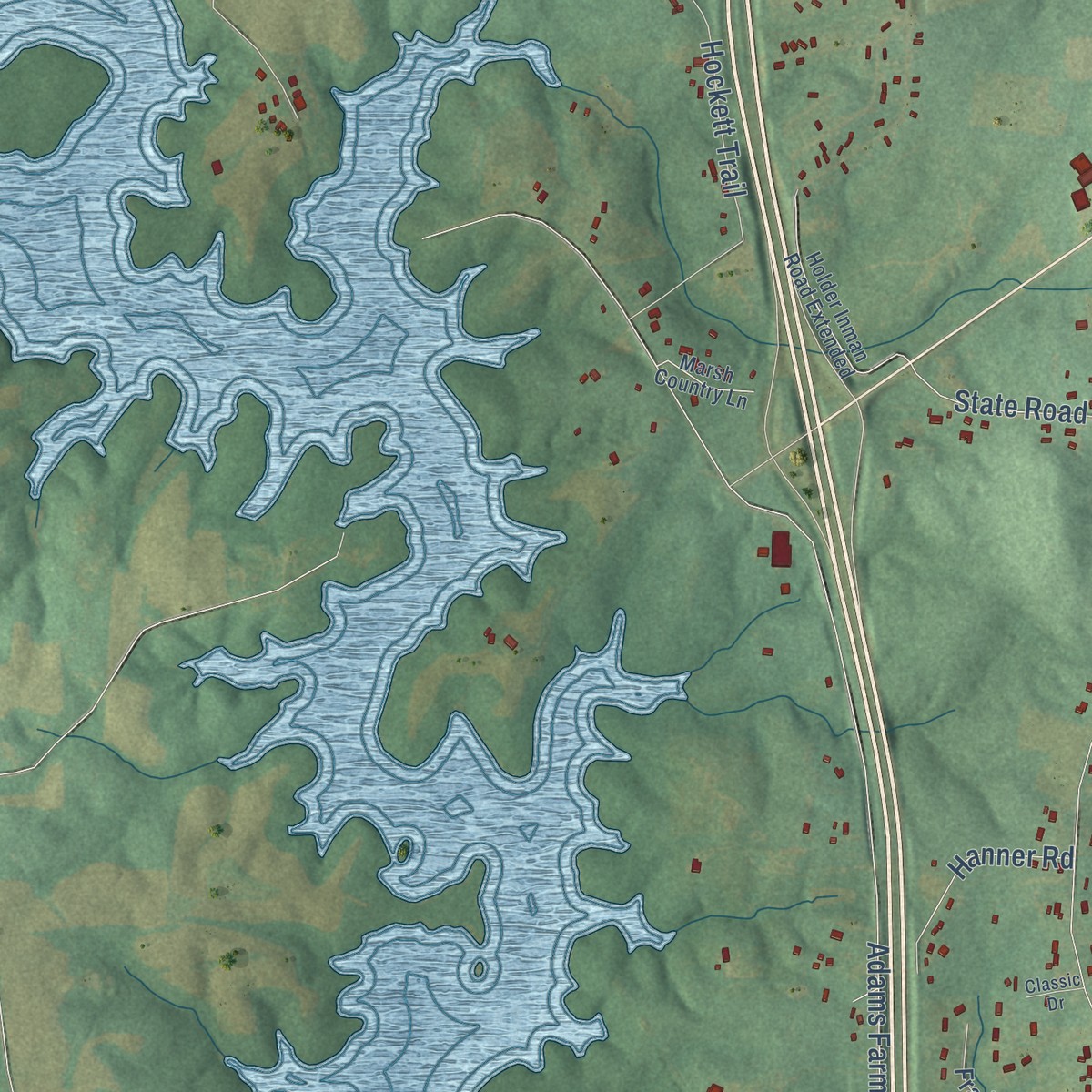 Second close-up of the map of Level Cross, North Carolina print showing more streets and buildings