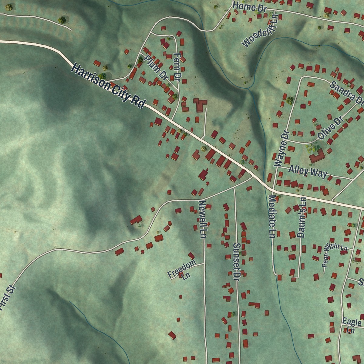 Second close-up of the map of Level Green, Pennsylvania print showing more streets and buildings