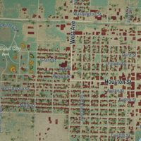 Second close-up of the map of Levelland, Texas print showing more streets and buildings