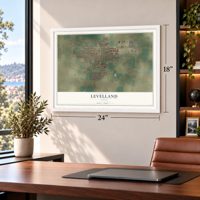 Levelland, Texas map, 18 x 24 inch print in a white frame in a home office
