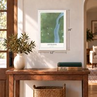 Levelock, Alaska map, 12 x 18 inch print in a white frame in an entryway