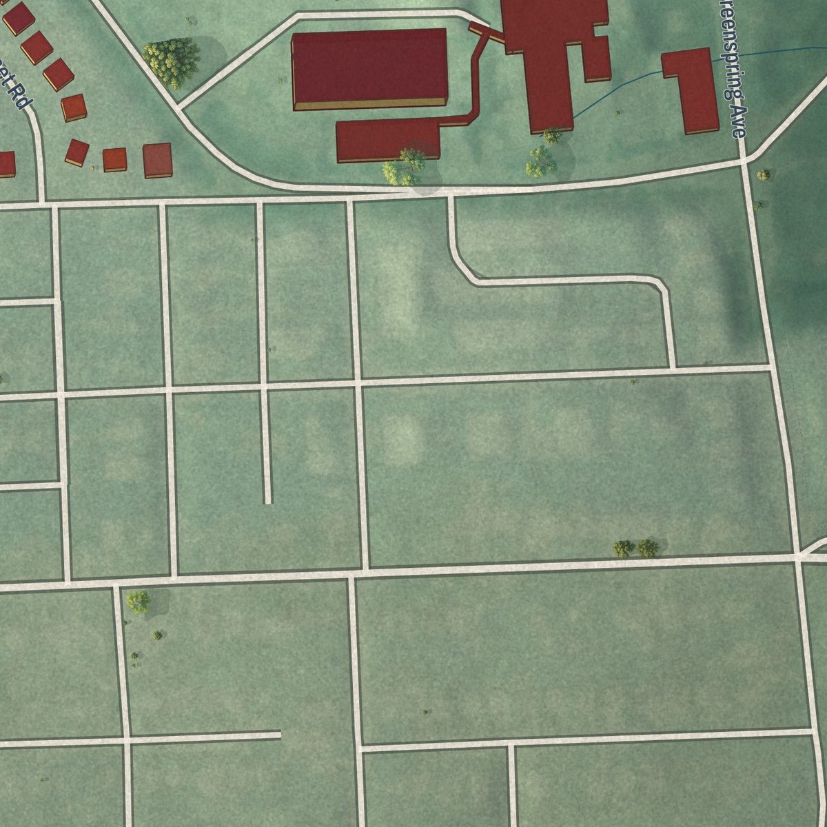 Second close-up of the map of Levindale, Maryland print showing more streets and buildings