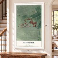Levindale, Maryland map, 24 x 36 inch print in a white frame by a staircase