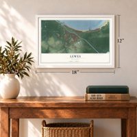 Lewes, Delaware map, 12 x 18 inch print in a white frame in an entryway