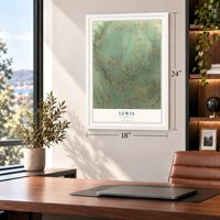 Lewis, Colorado map, 18 x 24 inch print in a white frame in a home office
