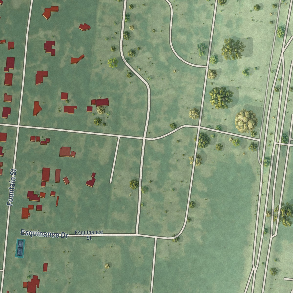 Second close-up of the map of Lewisburg, Louisiana print showing more streets and buildings