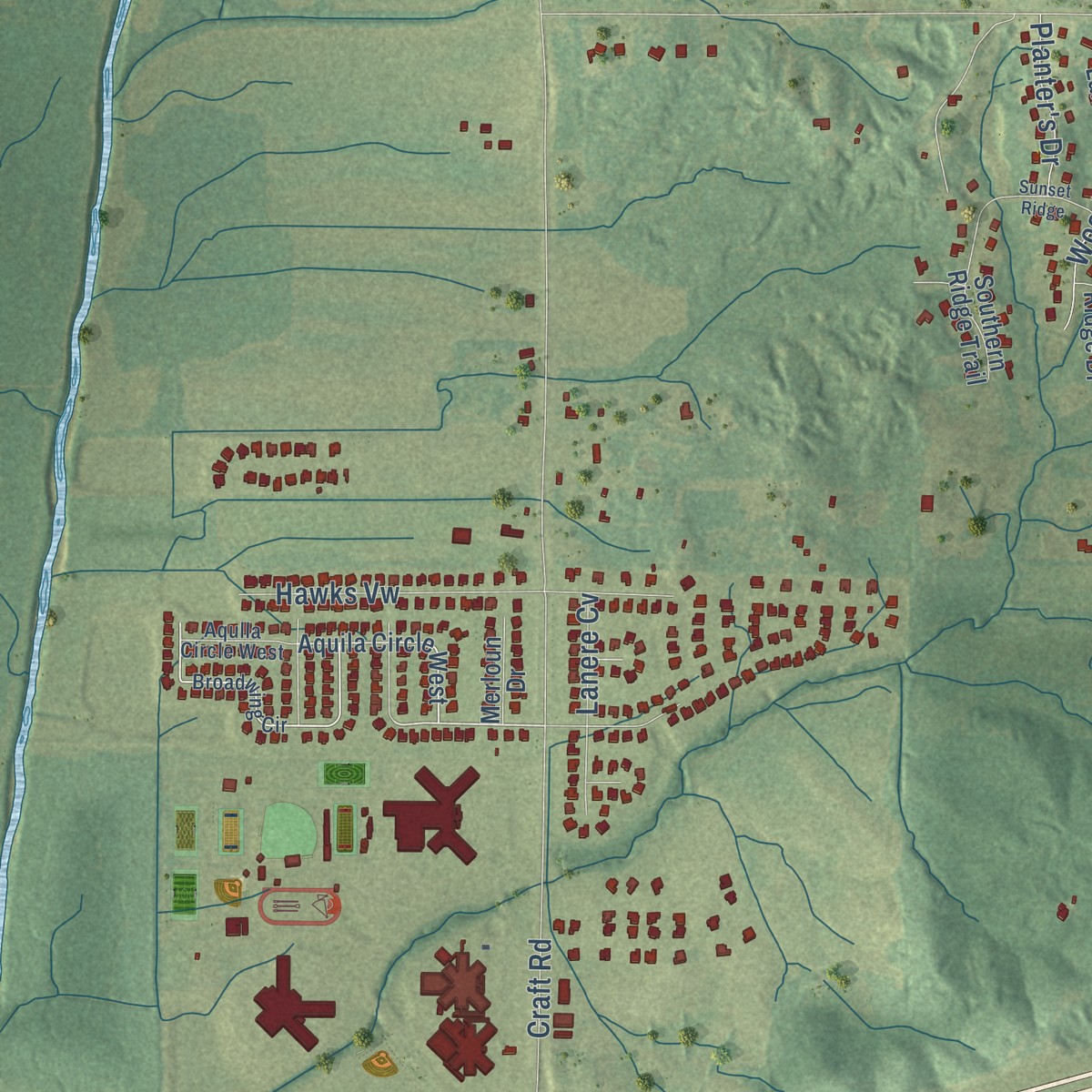 Second close-up of the map of Lewisburg, Mississippi print showing more streets and buildings