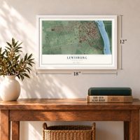 Lewisburg, Pennsylvania map, 12 x 18 inch print in a white frame in an entryway
