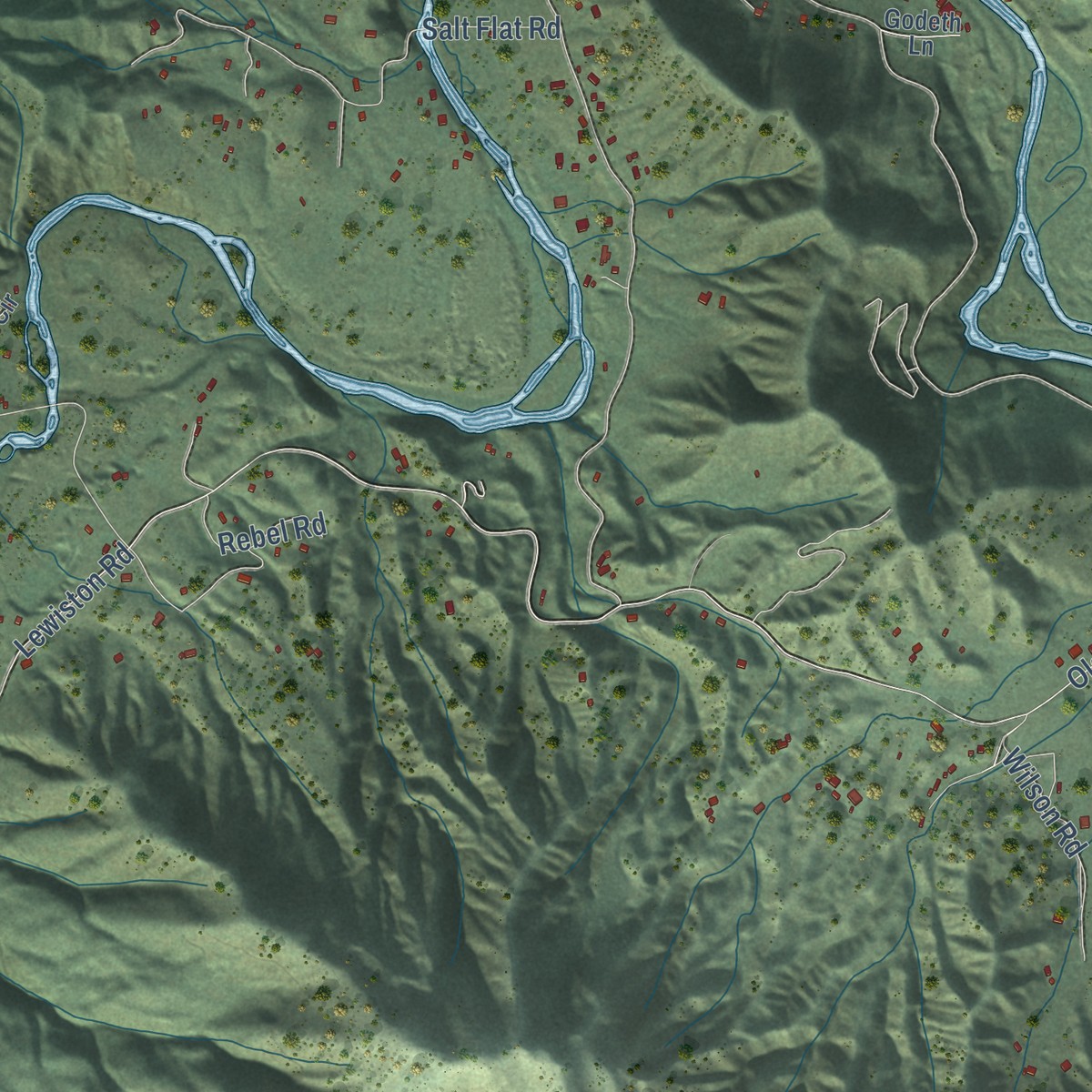 Second close-up of the map of Lewiston, California print showing more streets and buildings
