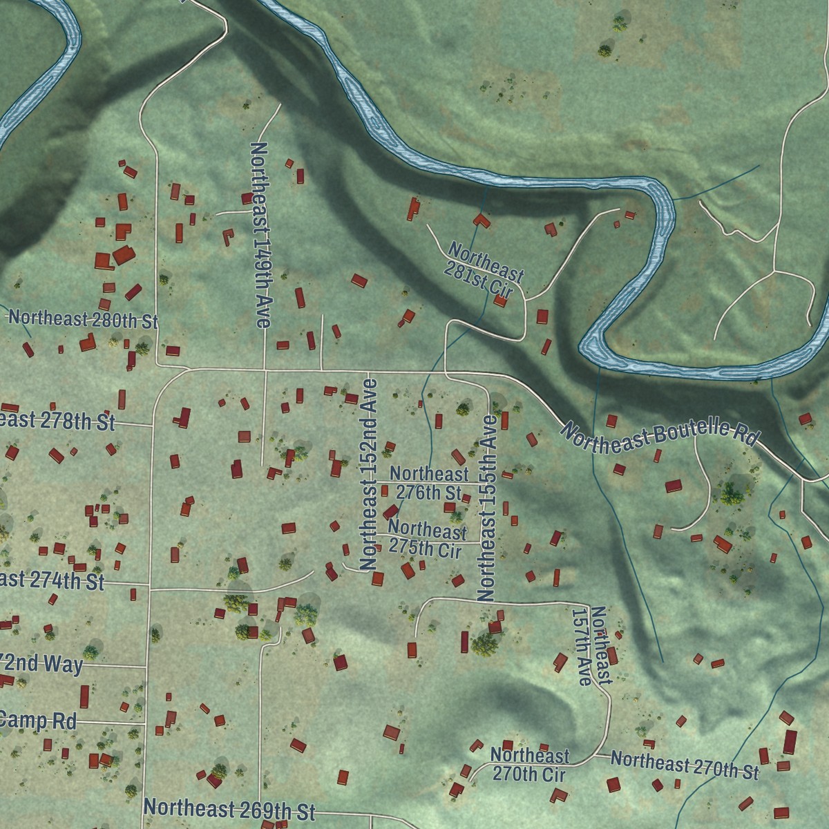 Second close-up of the map of Lewisville, Washington print showing more streets and buildings