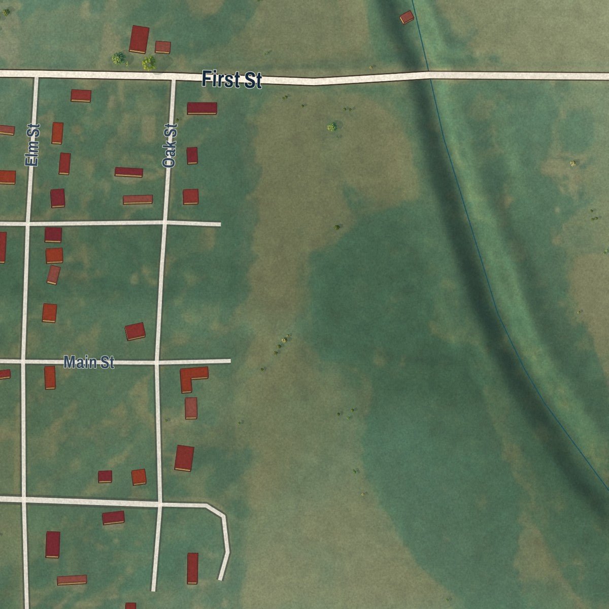 Second close-up of the map of Lexa, Arkansas print showing more streets and buildings