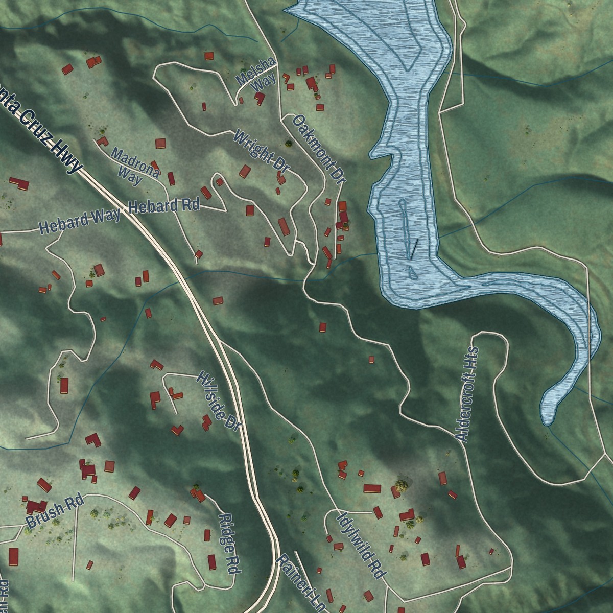 Second close-up of the map of Lexington Hills, California print showing more streets and buildings