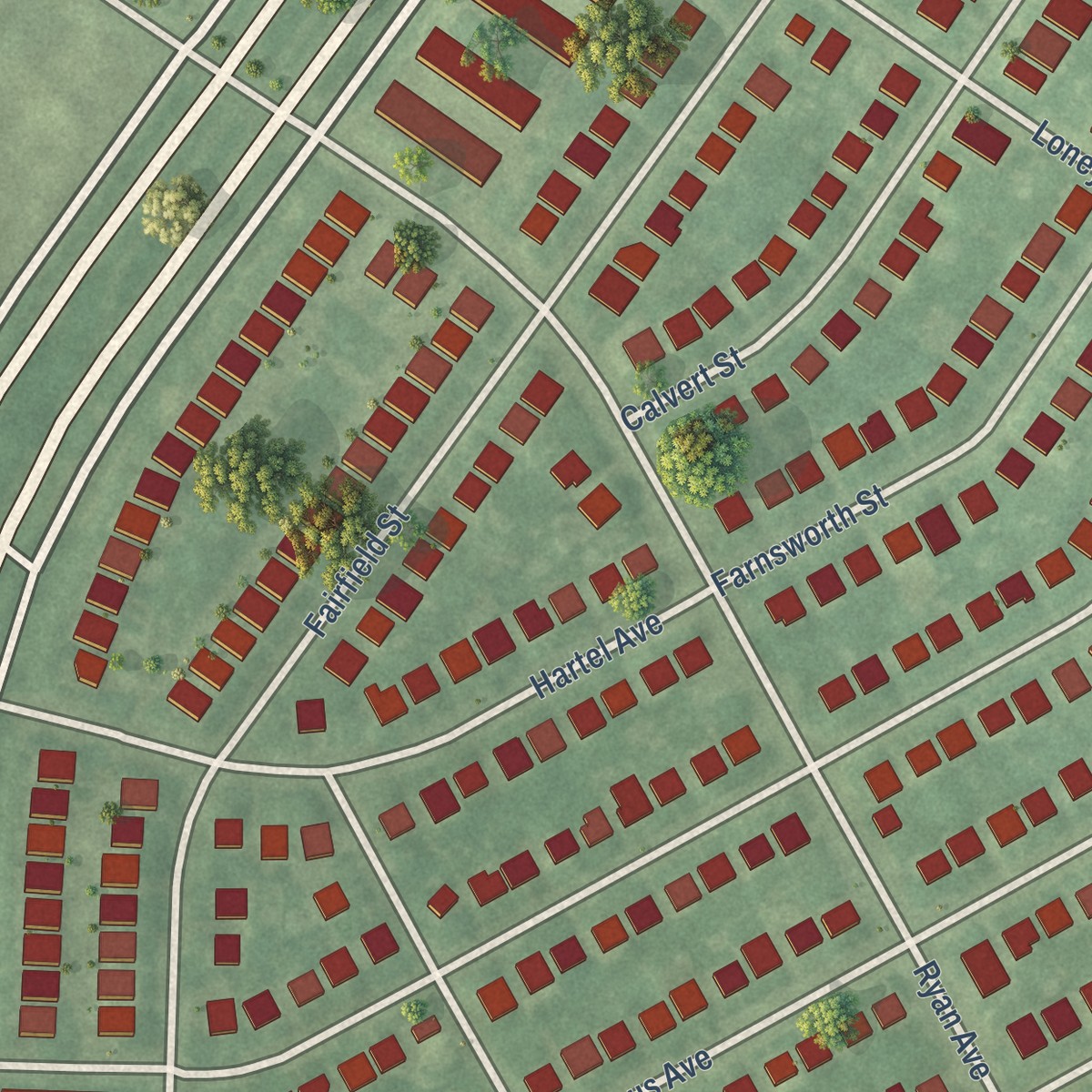 Second close-up of the map of Lexington Park, Pennsylvania print showing more streets and buildings