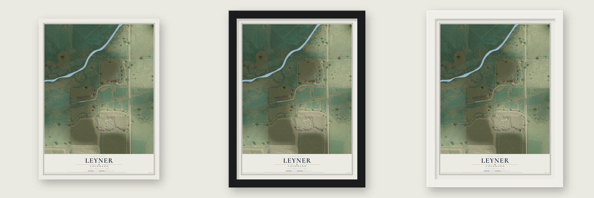 Leyner, Colorado map unframed, in a black wood frame and in a white wood frame