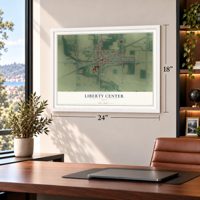 Liberty Center, Ohio map, 18 x 24 inch print in a white frame in a home office