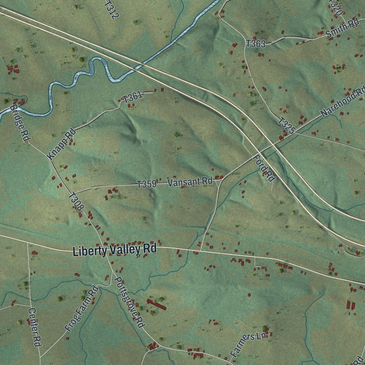 Second close-up of the map of Liberty, Montour County, Pennsylvania print showing more streets and buildings