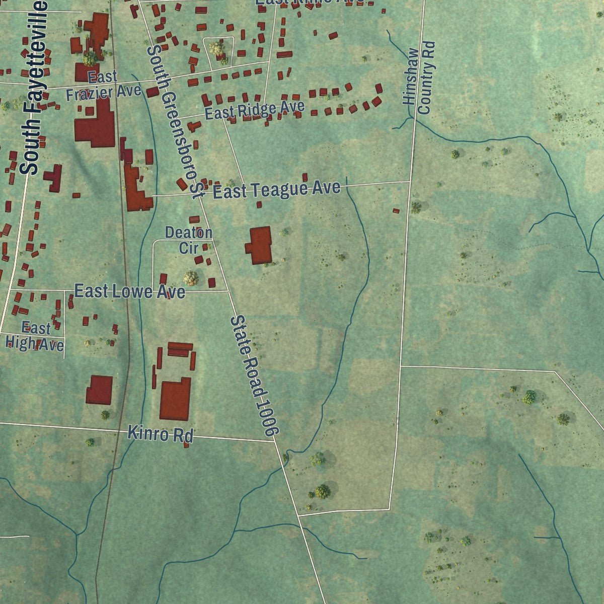 Second close-up of the map of Liberty, North Carolina print showing more streets and buildings