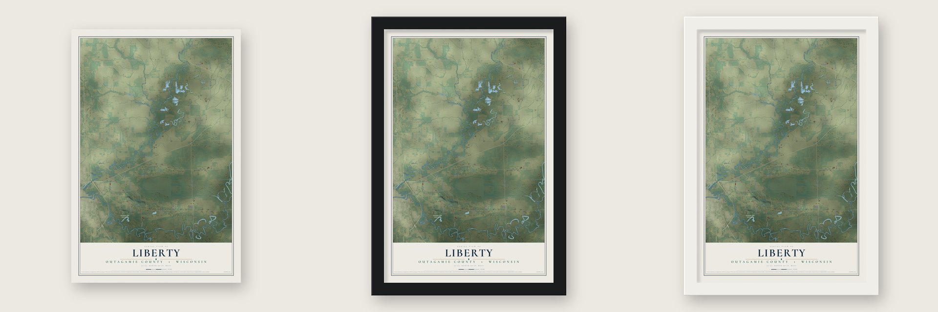 Liberty, Outagamie County, Wisconsin map unframed, in a black wood frame and in a white wood frame