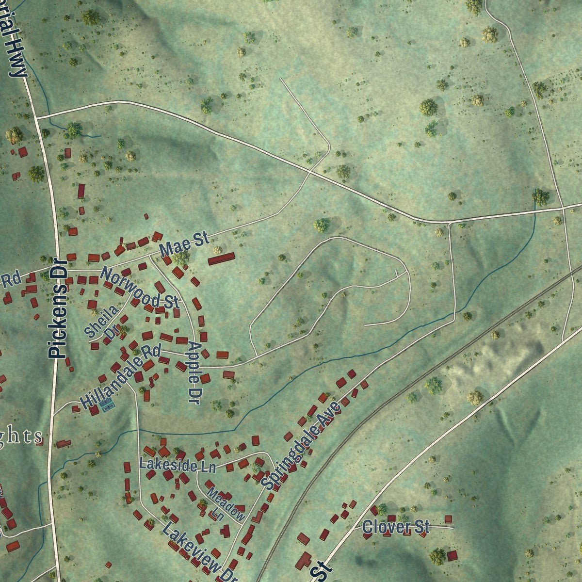 Second close-up of the map of Liberty, South Carolina print showing more streets and buildings